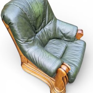 Vintage Leather Armchair with Solid Oak Frame / Green Leather / c.1970s/FREE DELIVERY - Image 7