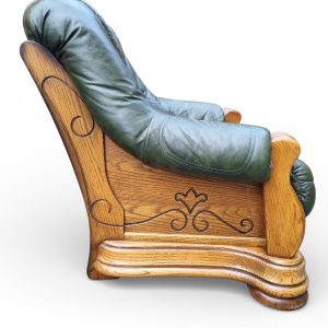 Vintage Leather Armchair with Solid Oak Frame / Green Leather / c.1970s/FREE DELIVERY - Image 5