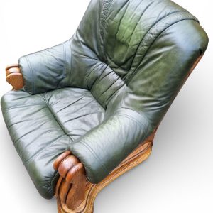 Vintage Leather Armchair with Solid Oak Frame / Green Leather / c.1970s/FREE DELIVERY - Image 4
