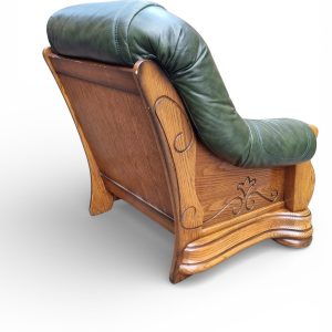 Vintage Leather Armchair with Solid Oak Frame / Green Leather / c.1970s/FREE DELIVERY - Image 3