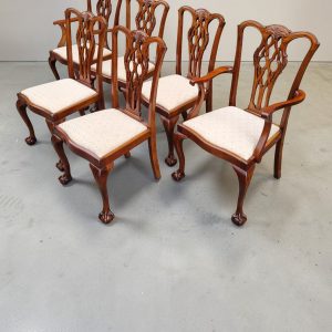 Antique Edwardian Chippendale Mahogany Dining Chairs / Set of 6 / Carved Back / c1910 - Image 3
