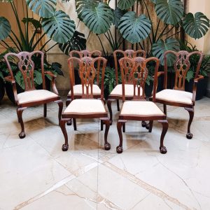 Antique Edwardian Chippendale Mahogany Dining Chairs / Set of 6 / Carved Back / c1910