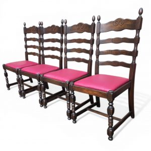 Vintage Solid Wood Dining Chairs / Set of 4 / Ladder Back / Upholstered Seats / c.1930 - Image 10