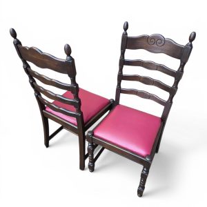 Vintage Solid Wood Dining Chairs / Set of 4 / Ladder Back / Upholstered Seats / c.1930 - Image 8