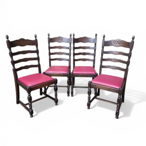 Vintage Solid Wood Dining Chairs / Set of 4 / Ladder Back / Upholstered Seats / c.1930 - Image 7