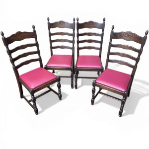 Vintage Solid Wood Dining Chairs / Set of 4 / Ladder Back / Upholstered Seats / c.1930 - Image 6