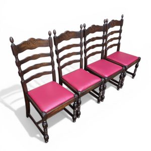 Vintage Solid Wood Dining Chairs / Set of 4 / Ladder Back / Upholstered Seats / c.1930 - Image 5