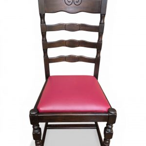 Vintage Solid Wood Dining Chairs / Set of 4 / Ladder Back / Upholstered Seats / c.1930 - Image 4