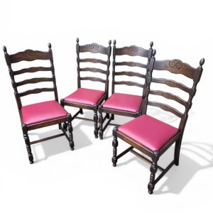 Vintage Solid Wood Dining Chairs / Set of 4 / Ladder Back / Upholstered Seats / c.1930
