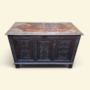 Antique Georgian Large Carved Oak Coffer / c1780 - Image 12