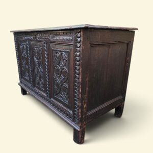 Antique Georgian Large Carved Oak Coffer / c1780 - Image 7