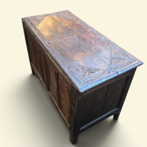 Antique Georgian Large Carved Oak Coffer / c1780 - Image 11