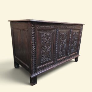 Antique Georgian Large Carved Oak Coffer / c1780 - Image 6