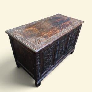 Antique Georgian Large Carved Oak Coffer / c1780 - Image 5