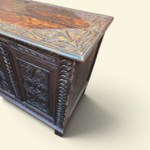 Antique Georgian Large Carved Oak Coffer / c1780 - Image 4