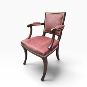Antique Edwardian Mahogany Open Armchair / Pink Upholstery / c1910 - Image 3