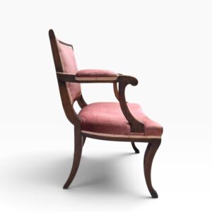 Antique Edwardian Mahogany Open Armchair / Pink Upholstery / c1910 - Image 7