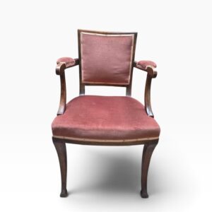 Antique Edwardian Mahogany Open Armchair / Pink Upholstery / c1910 - Image 8