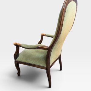 Antique Victorian High Back Armchair Green Upholstery / c.1890 - Image 3