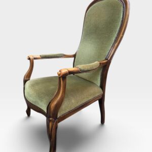 Antique Victorian High Back Armchair Green Upholstery / c.1890 - Image 8