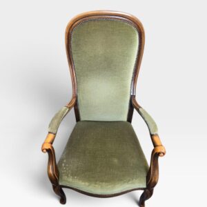 Antique Victorian High Back Armchair Green Upholstery / c.1890 - Image 7