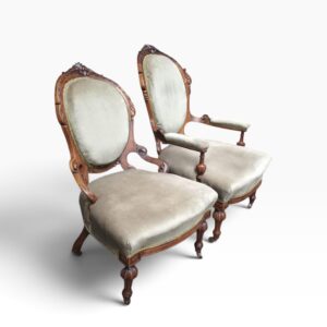 Antique Victorian His & Hers Walnut Armchairs Pair / c.1880 - Image 4