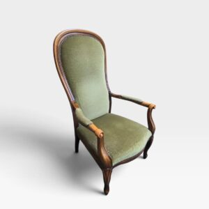 Antique Victorian High Back Armchair Green Upholstery / c.1890 - Image 6